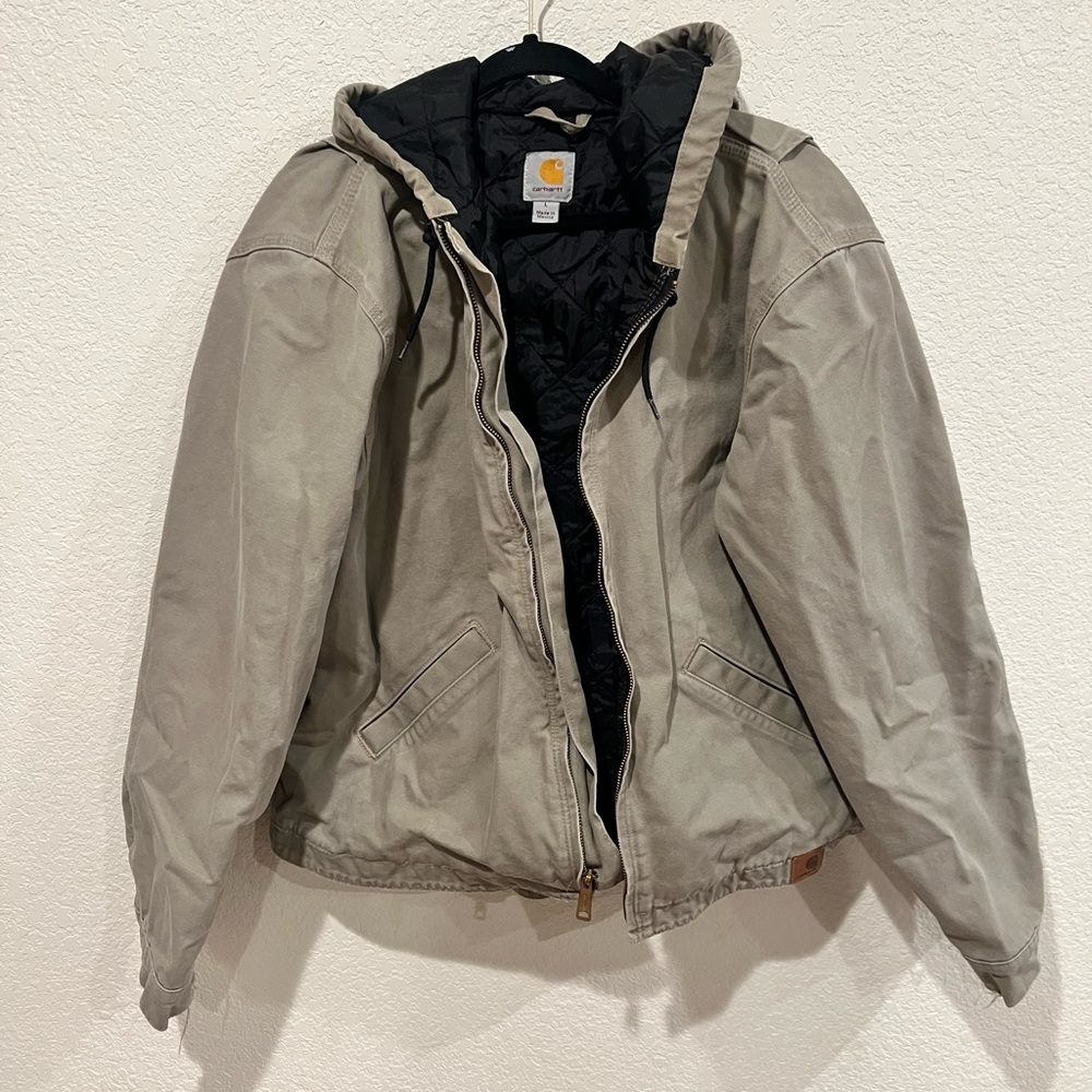 Beige Hooded Carhartt Jacket L